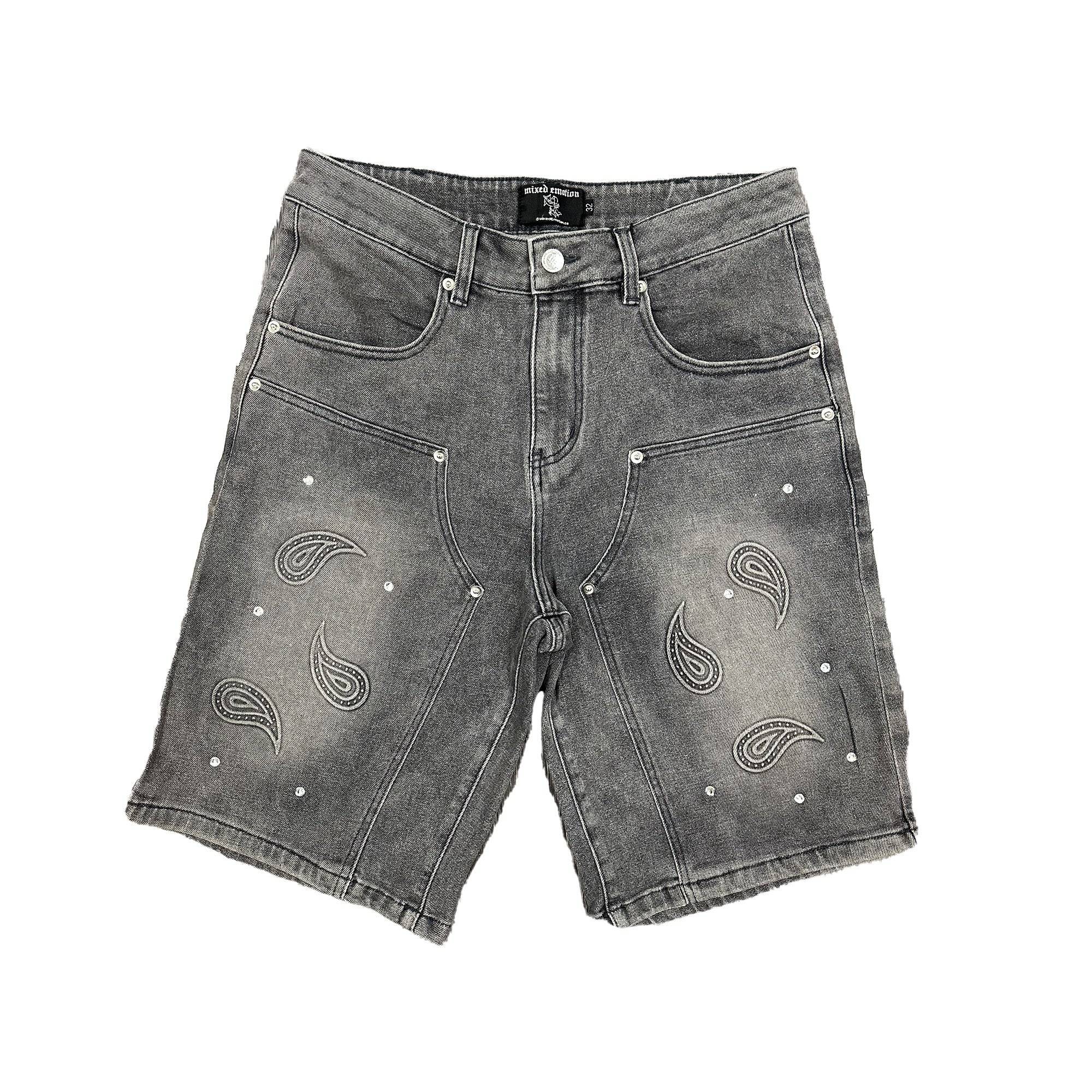 Mixed Emotion Mixed Emotion Paisley Denim Shorts - Washed Grey —  — video