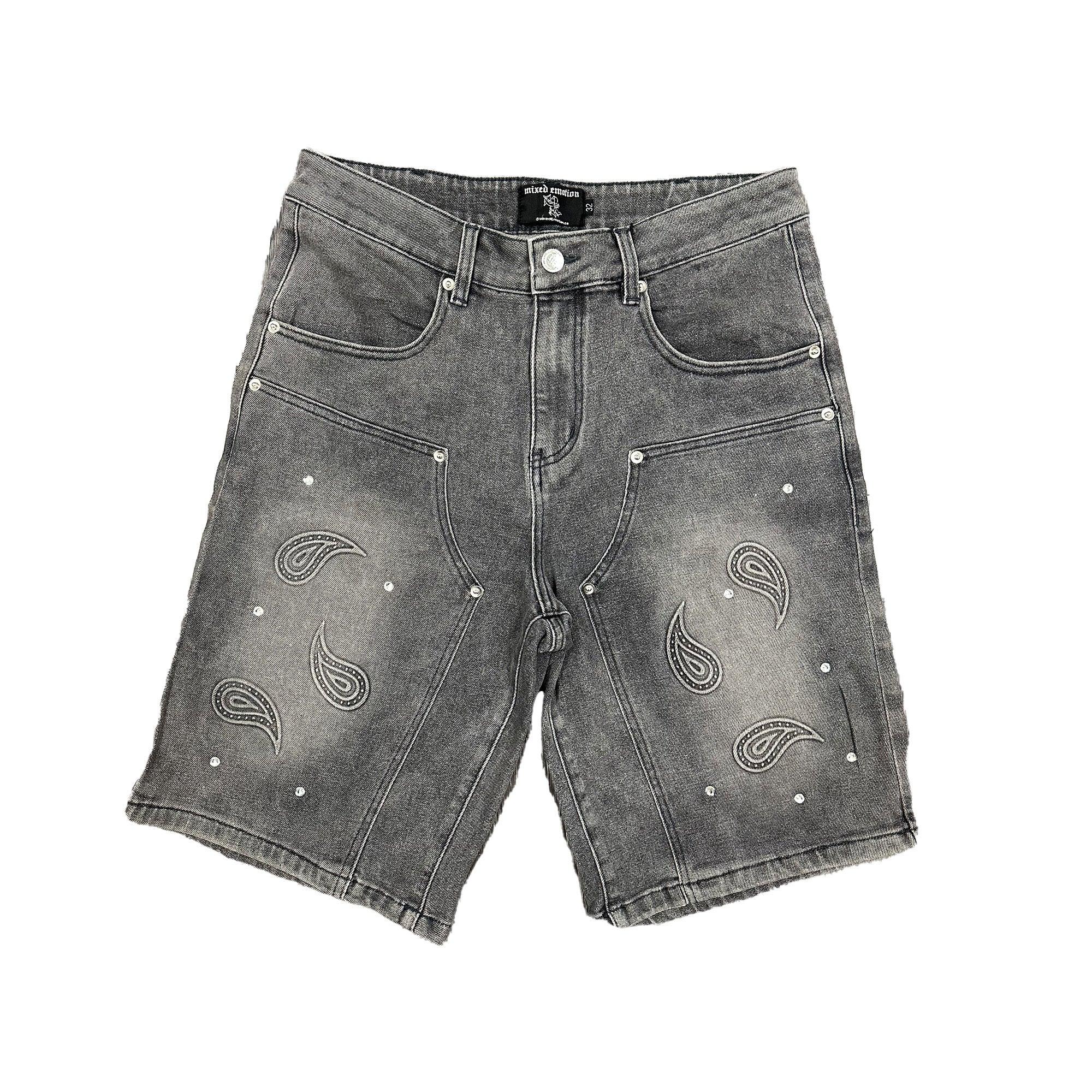 Mixed Emotion Mixed Emotion Paisley Denim Shorts - Washed Grey